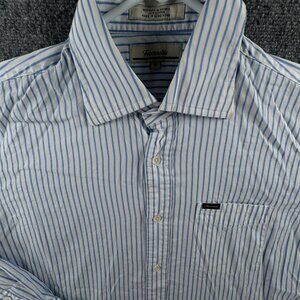 Faconnable Long Sleeve Button Up Shirt Men Cotton Medium Blue Striped France